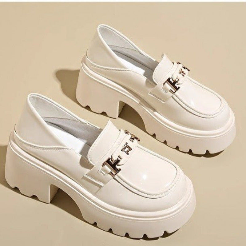 Slip-on Chunky Heel Black Leather Shoes