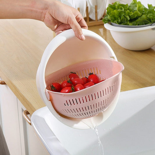 Portable Detachable Cleaning Drain Basket Double-Layer Hollow Fruit and Vegetable Cleaning Drain Basket - PP Material