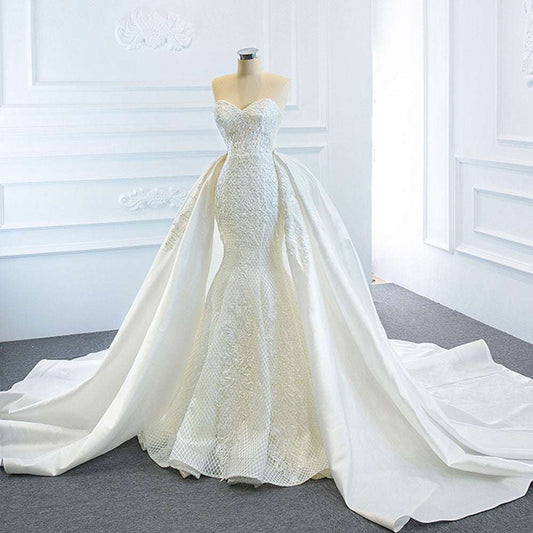 Strapless Fishtail Wedding Dress with Tube Top Overlay | White | US 2–18