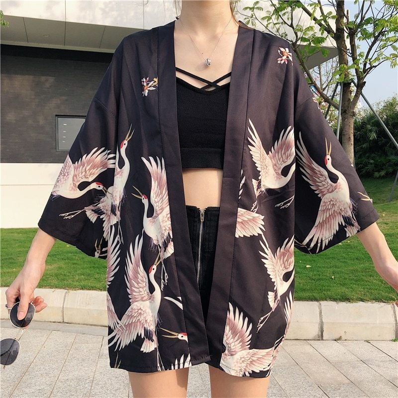 Crane print sun protection clothing