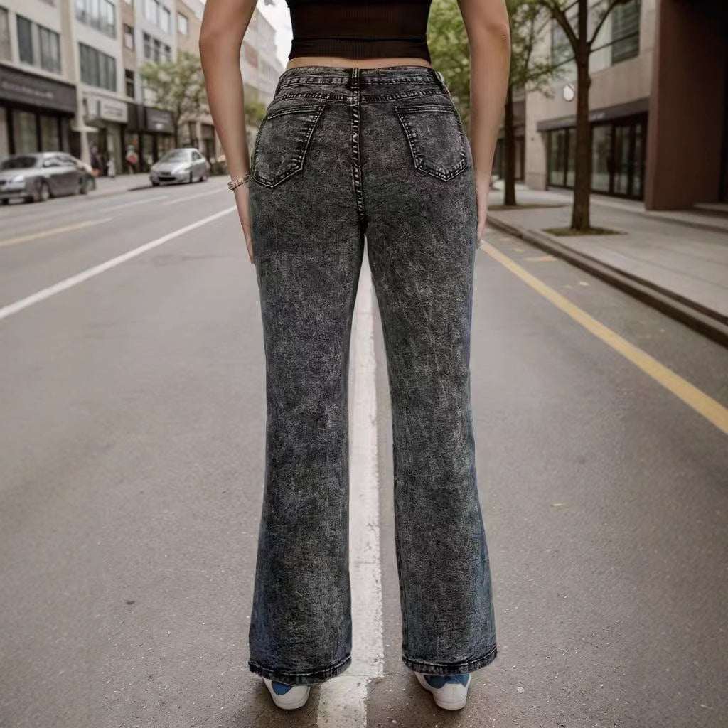 Women's Retro Stretch Flared Jeans | Multi-Button | Black | S–2XL