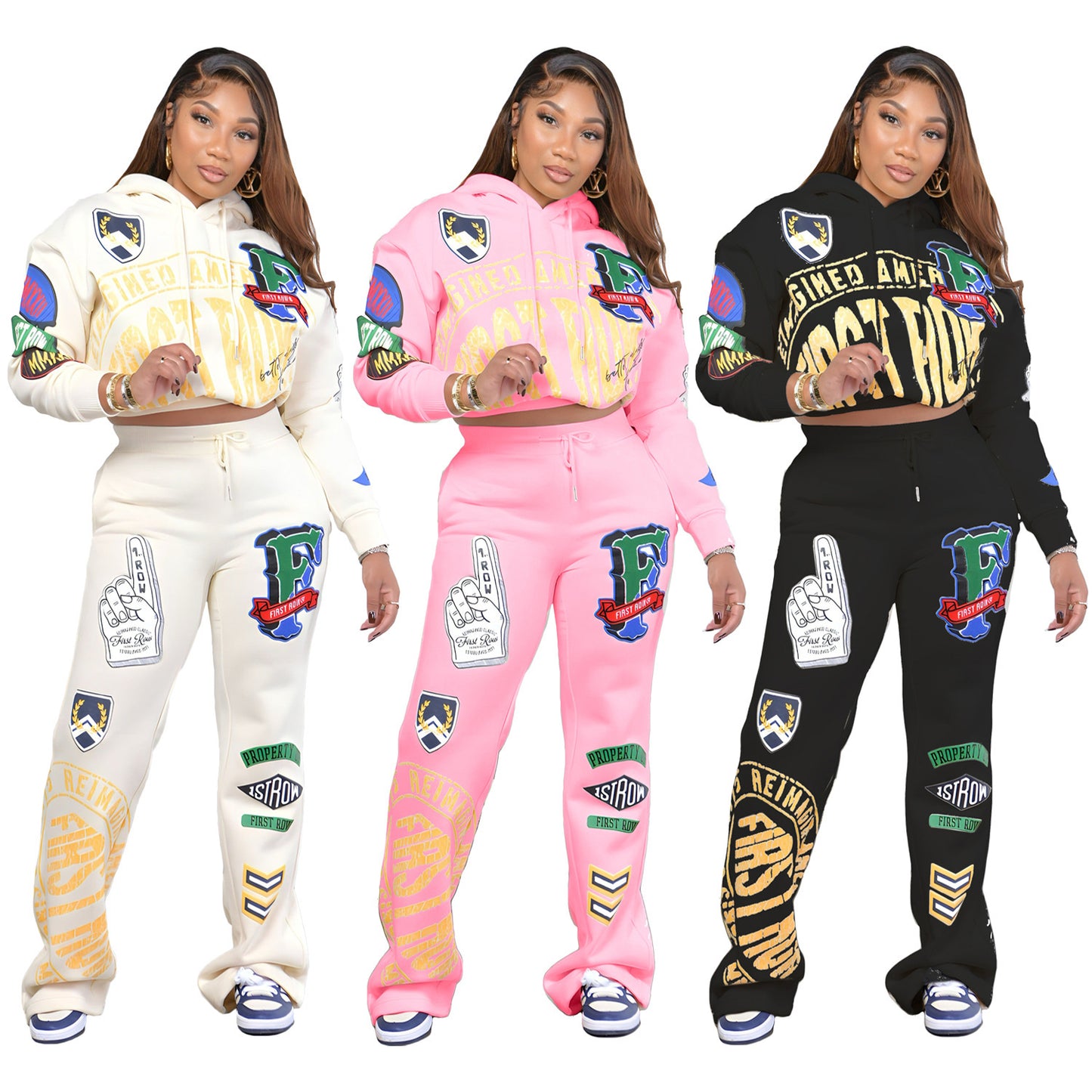 Fashion Casual Printing Long-sleeved Sweater Two-piece Set