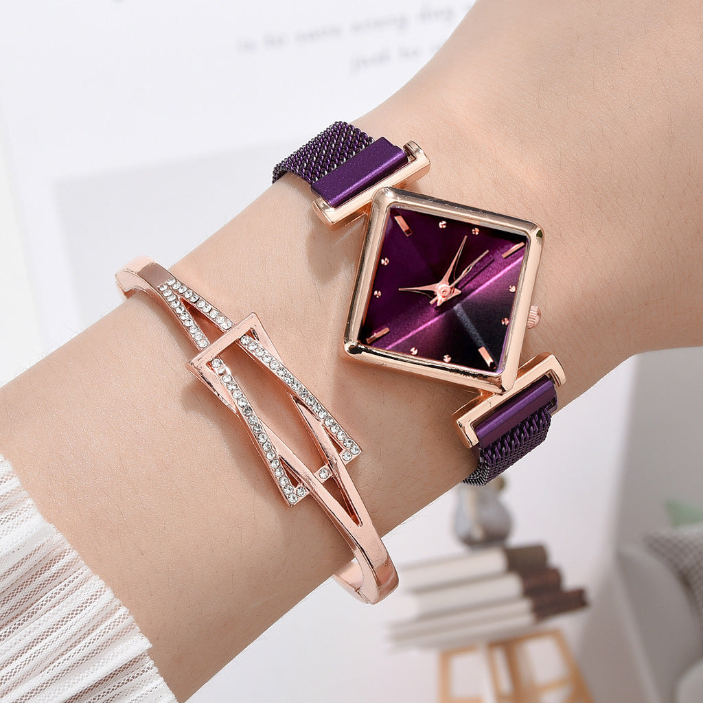 Diamond Watch Bracelet - Elegant Quartz Watch with Textile Strap
