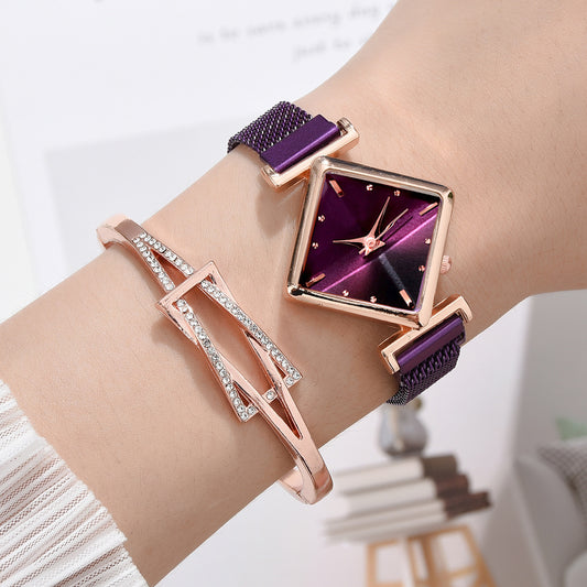 Diamond Watch Bracelet - Elegant Quartz Watch with Textile Strap