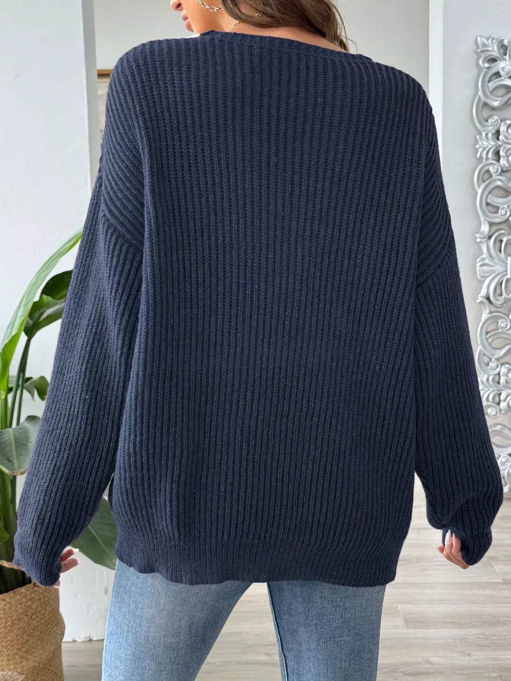 Contrast Dropped Shoulder Long Sleeve Sweater - Millivan supplies