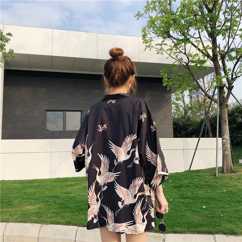Crane print sun protection clothing