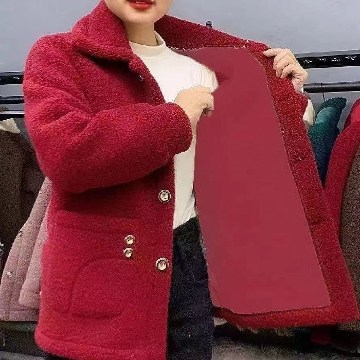 Women's Fleece-Lined Faux Cashmere Mid-Length Coat - Adult Mother's Winter Wear