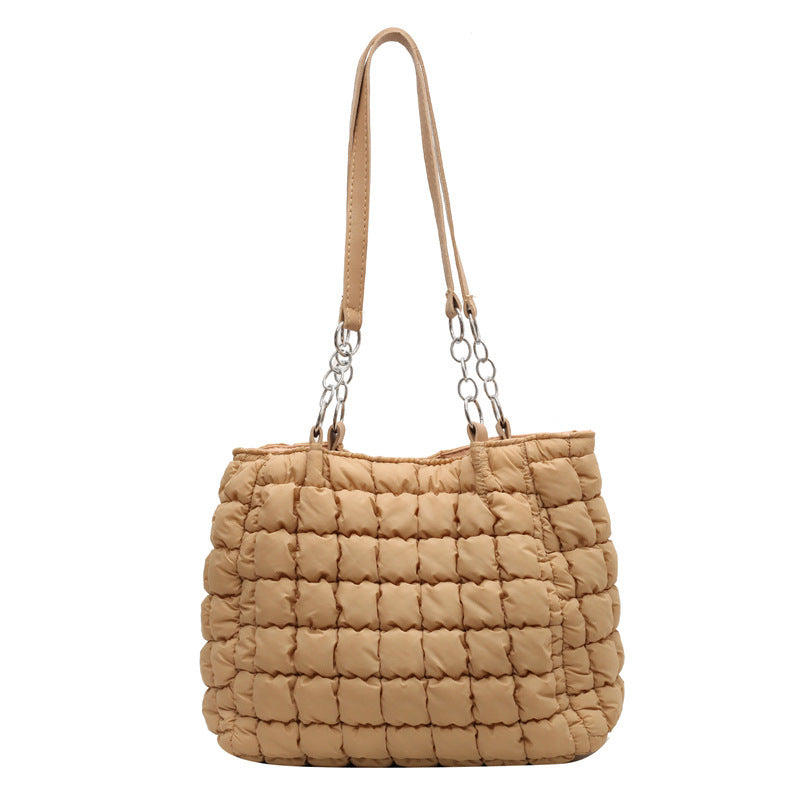 Chain Plaid Down Handbag - Bubble Designer Tote