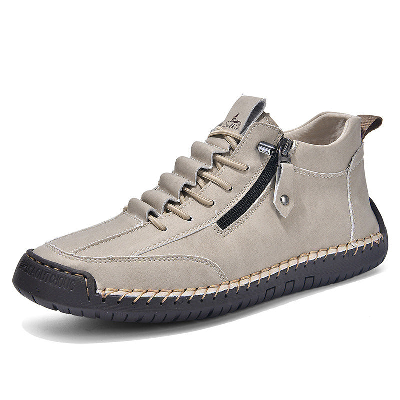 Men's Casual Leather Shoes - Adult Retro High Top White