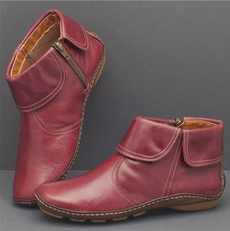 Women's Ankle Boots - Adult Zipper Flat Shoes