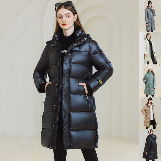 Women's Winter Warm Hooded Coat with Pockets - Adult Long Cotton Jacket
