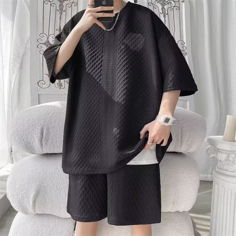 Men's Summer Diamond Lattice Leisure Sports Suit