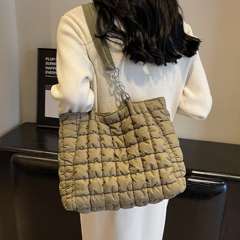 Chain Plaid Down Handbag - Bubble Designer Tote