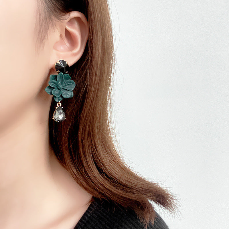 High-quality Green Crystal Flower Long Women's Earrings