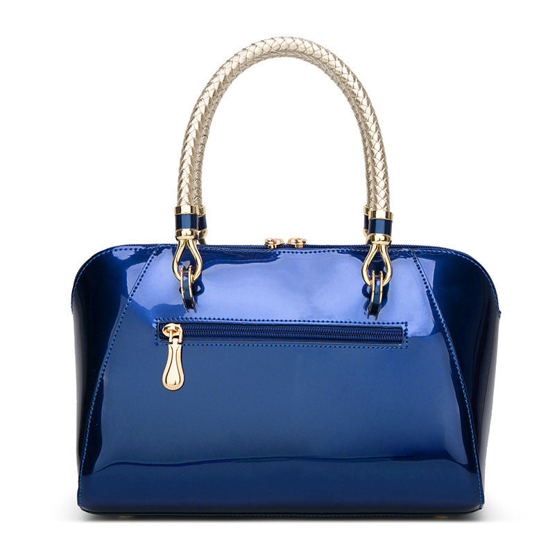 Women's Patent Leather Handbag - Black Shiny Fashion One-shoulder Diagonal Bag
