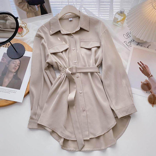 Small Design Lace Up Shirt Dress - Millivan supplies