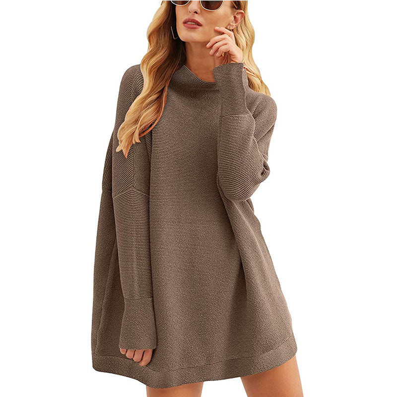 Women's High Neck Loose Knit Sweater - Cozy Pullover Top