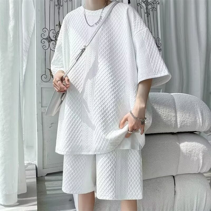 Men's Summer Diamond Lattice Leisure Sports Suit