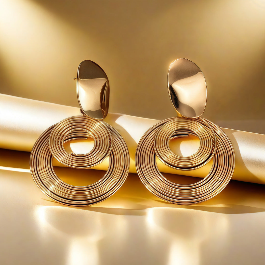 Retro Exaggerated Multi-circle Winding Personality Fashion Titanium Steel Earrings