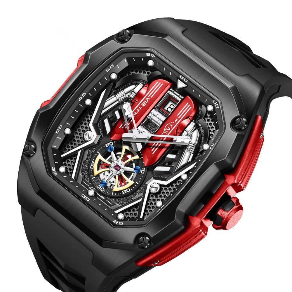 Men's High-Grade Tonneau Quartz Watch - Waterproof Luminous 3D Hollow Design