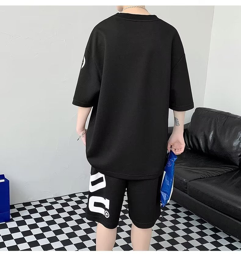Men's Fashion Casual Printing Short-sleeved Shorts Suit - Cotton Leisure Set