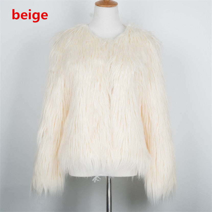 Women's Short Long Sleeve Plus Size Fur Coat - Adult Winter Outerwear