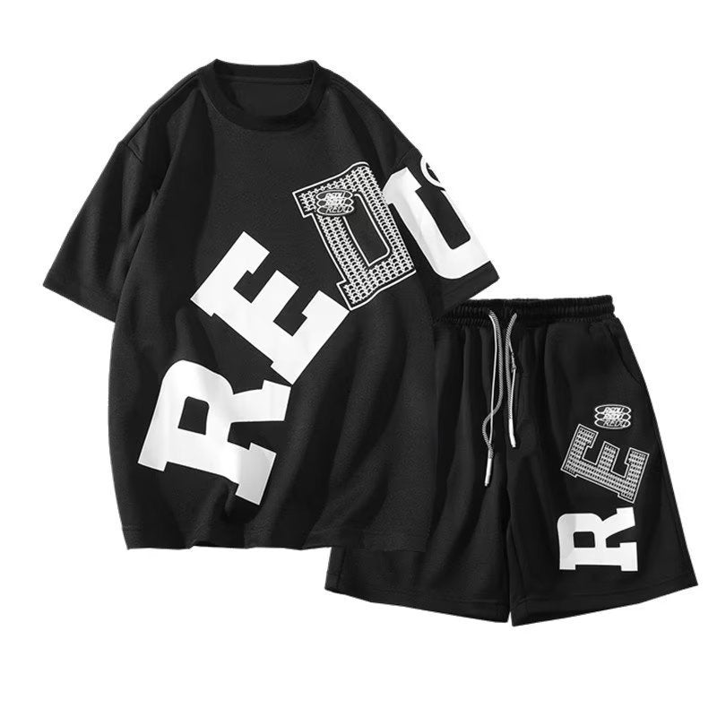 Men's Fashion Casual Printing Short-sleeved Shorts Suit - Cotton Leisure Set