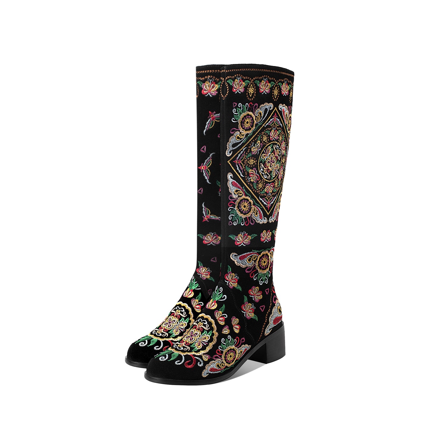 Frosted Embroidery Flower High Boots Female