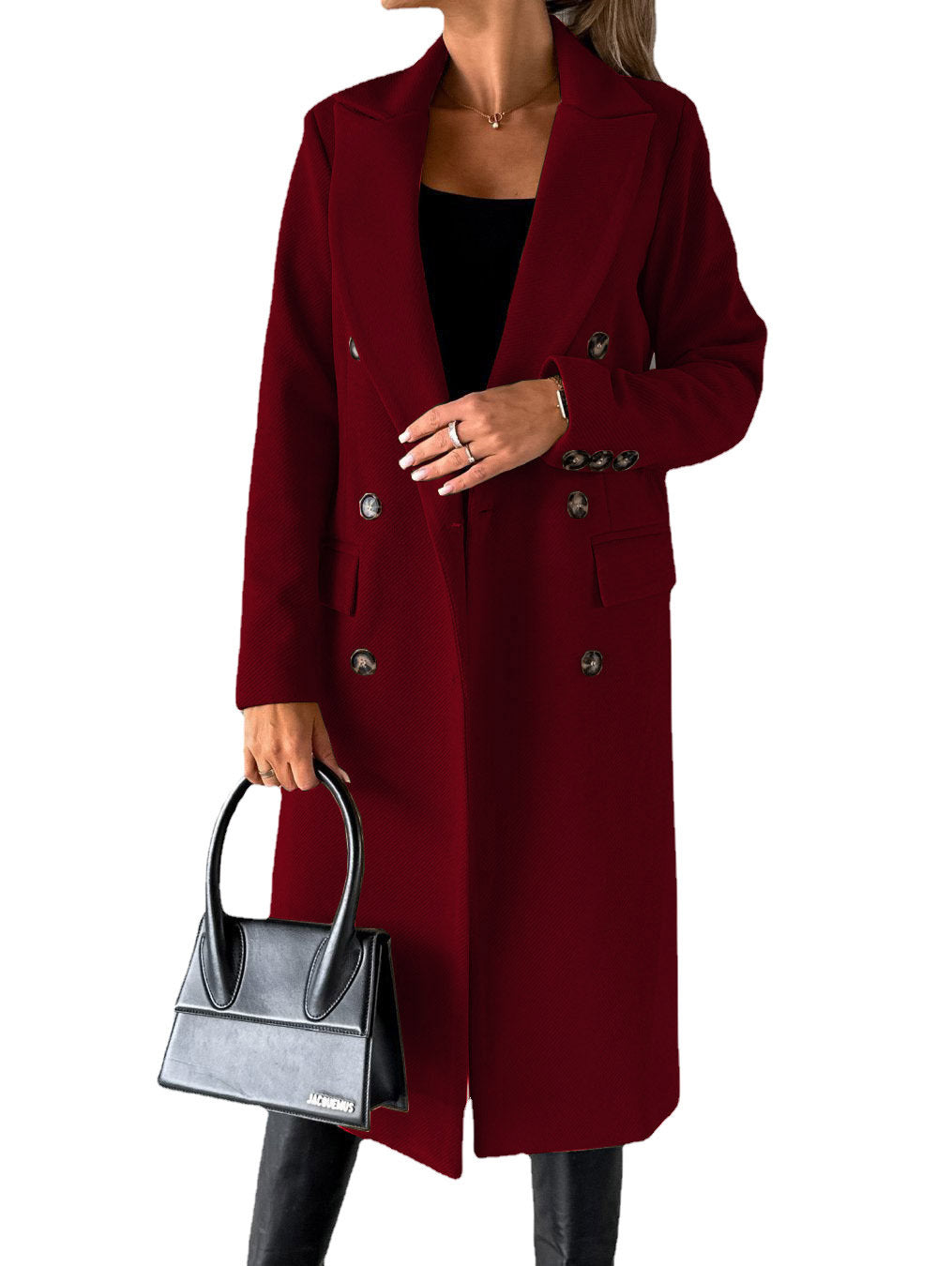 Women's Long Sleeve Lapel Coat - Adult Winter Fashion Double Breasted Slim Jacket