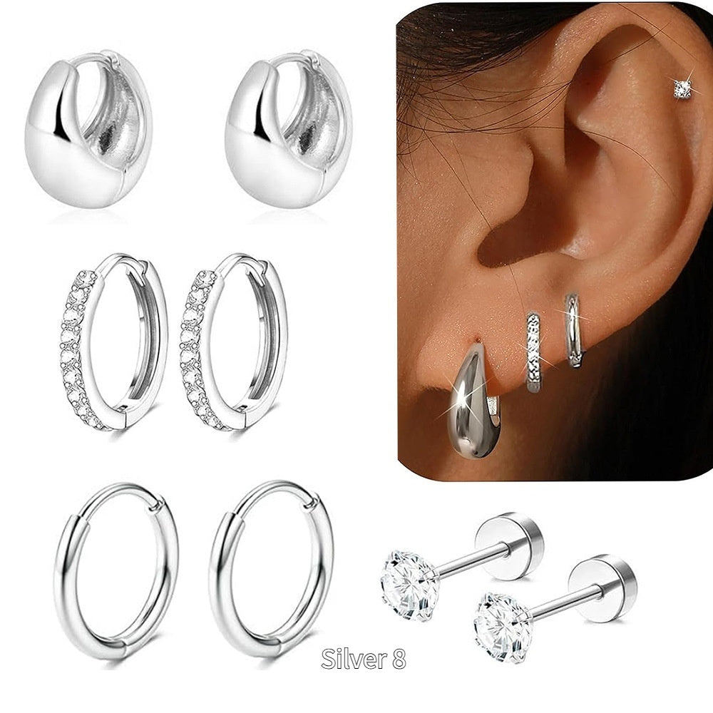 Geometric Zircon Thin Rod Opening Earring Eardrop Real Gold Plated Stainless Steel Suit