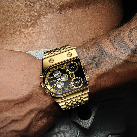 Men's Luminous Gold Steel Band Watch - Casual