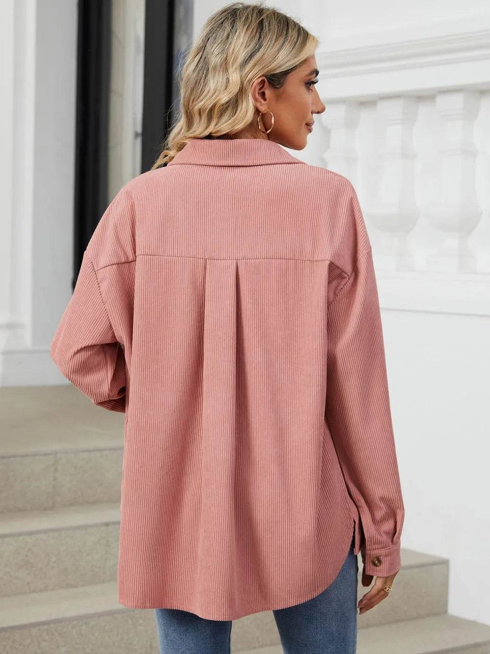 Button Up Dropped Shoulder Long Sleeve Outerwear - Millivan supplies