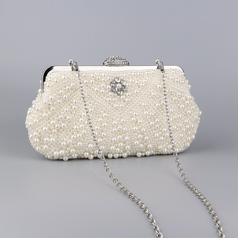 Women's Banquet Pearl Cheongsam Handbag Cross Body - Milky White Elegant Style