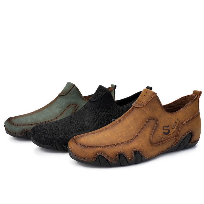Men's Mid-top Zipper Casual Leather Shoes - Korean Style Cowhide Gommino Shoes