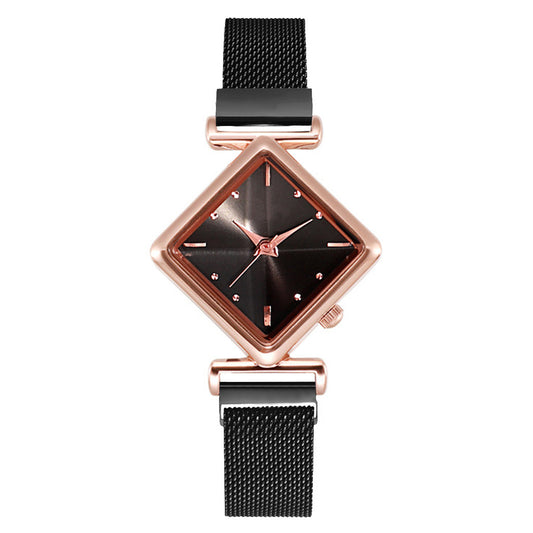 Diamond Watch Bracelet - Elegant Quartz Watch with Textile Strap