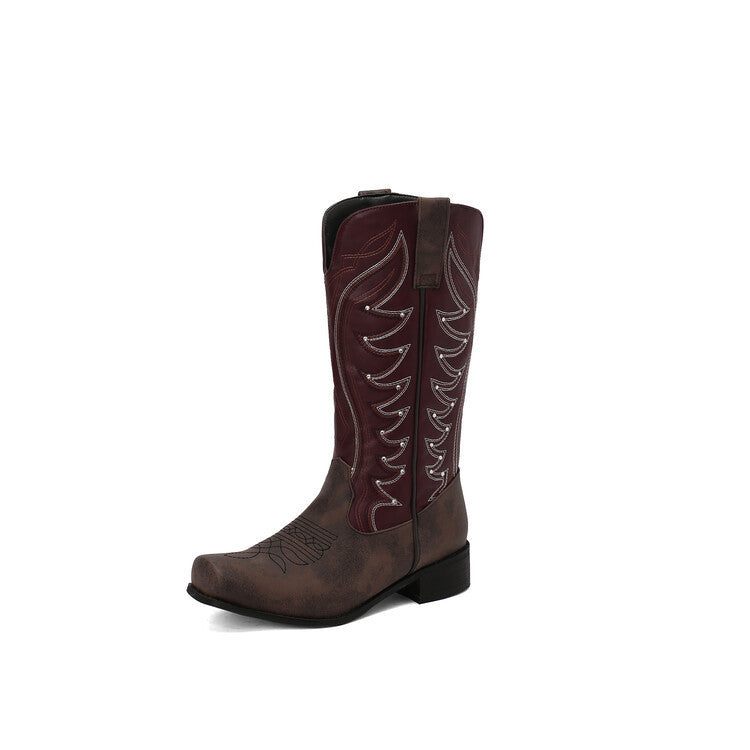 Women's Western Embroidered Denim Boots - Adult Square Toe Mid-Heel