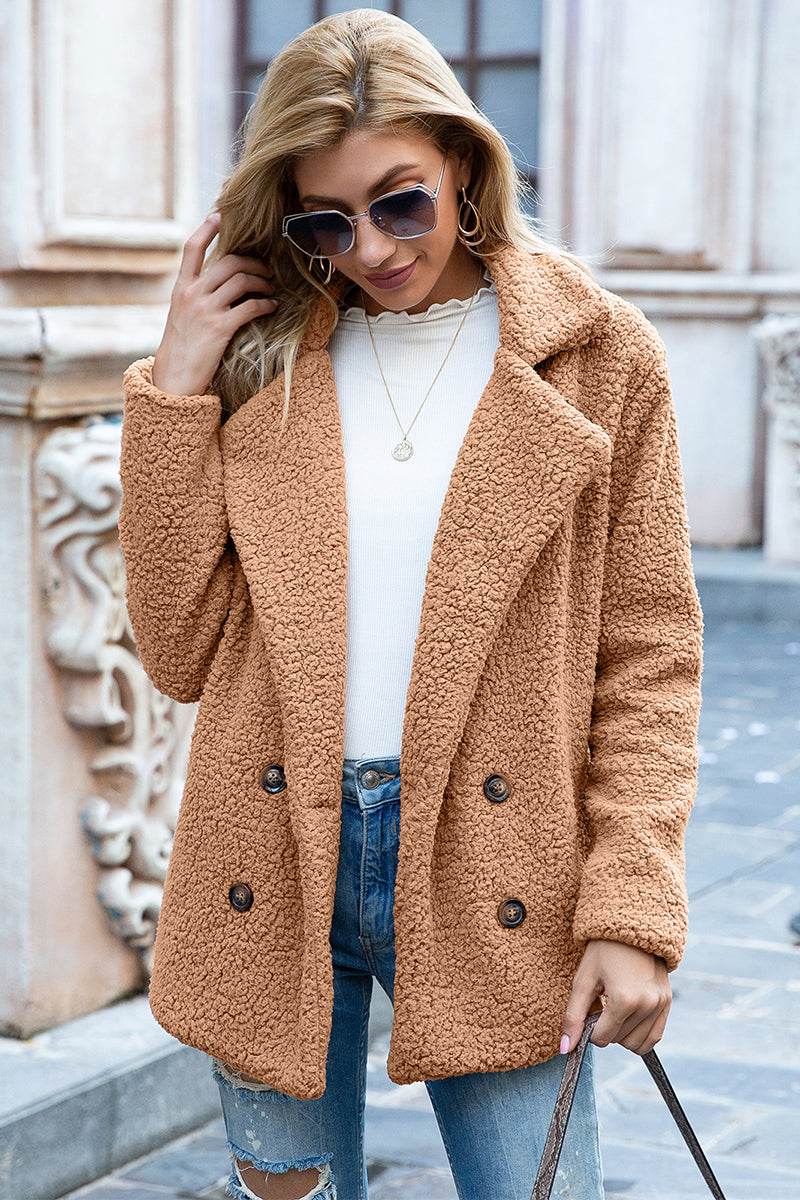 Ivy Lane Full Size Lapel Collar Sherpa Coat - Millivan supplies