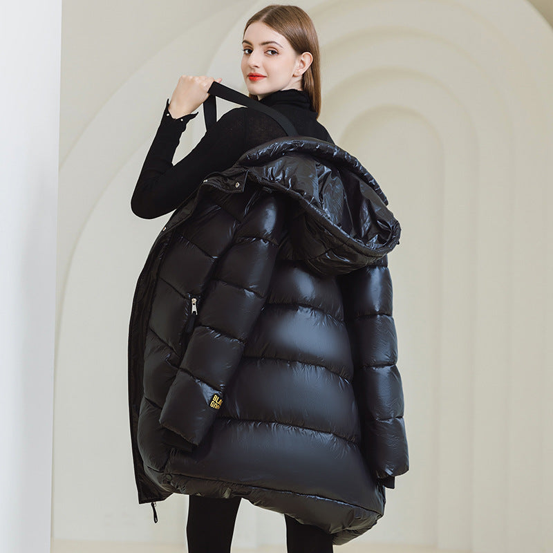 Women's Winter Warm Hooded Coat with Pockets - Adult Long Cotton Jacket