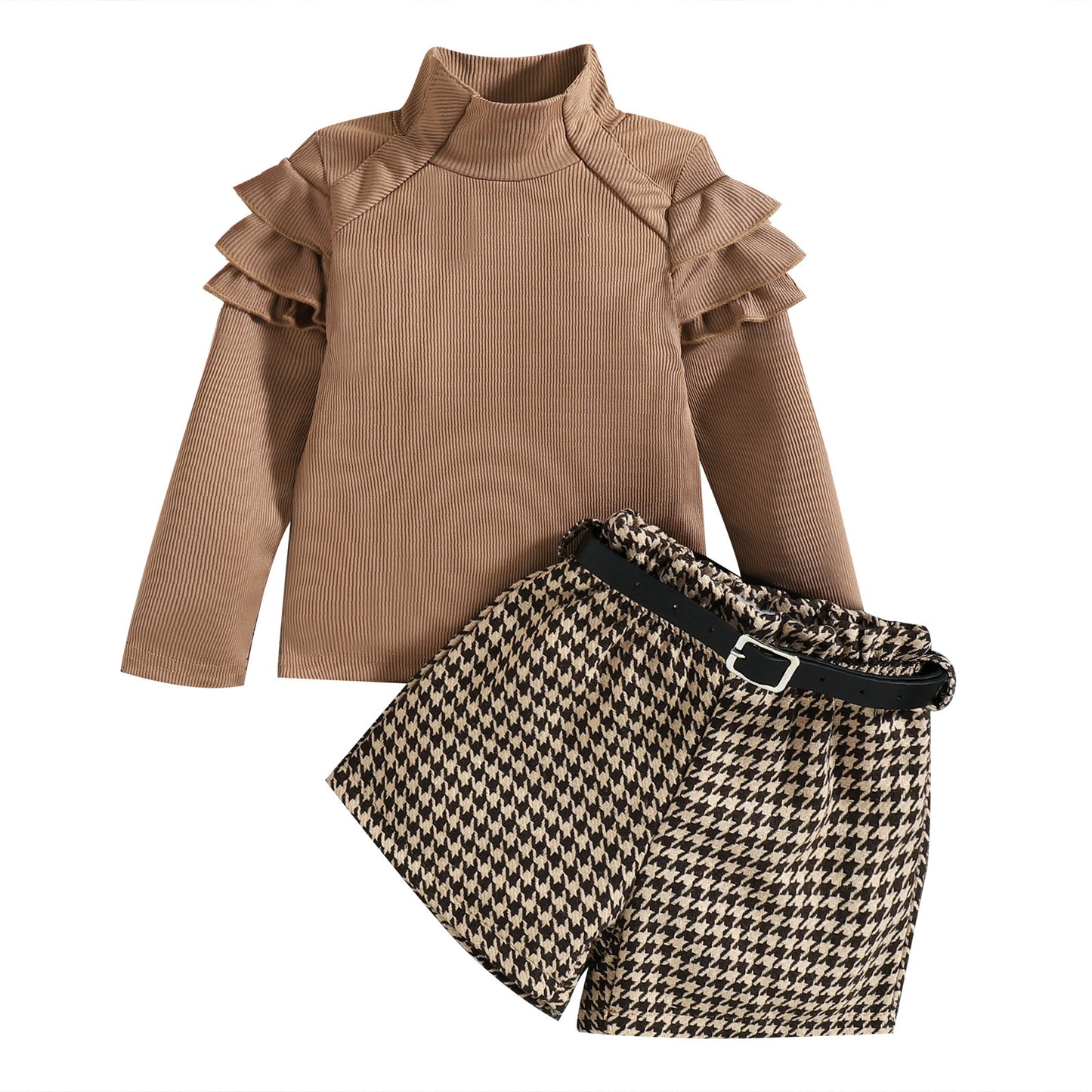 Children's Turtleneck Flounce Long Sleeve Shorts Including Belt Suit