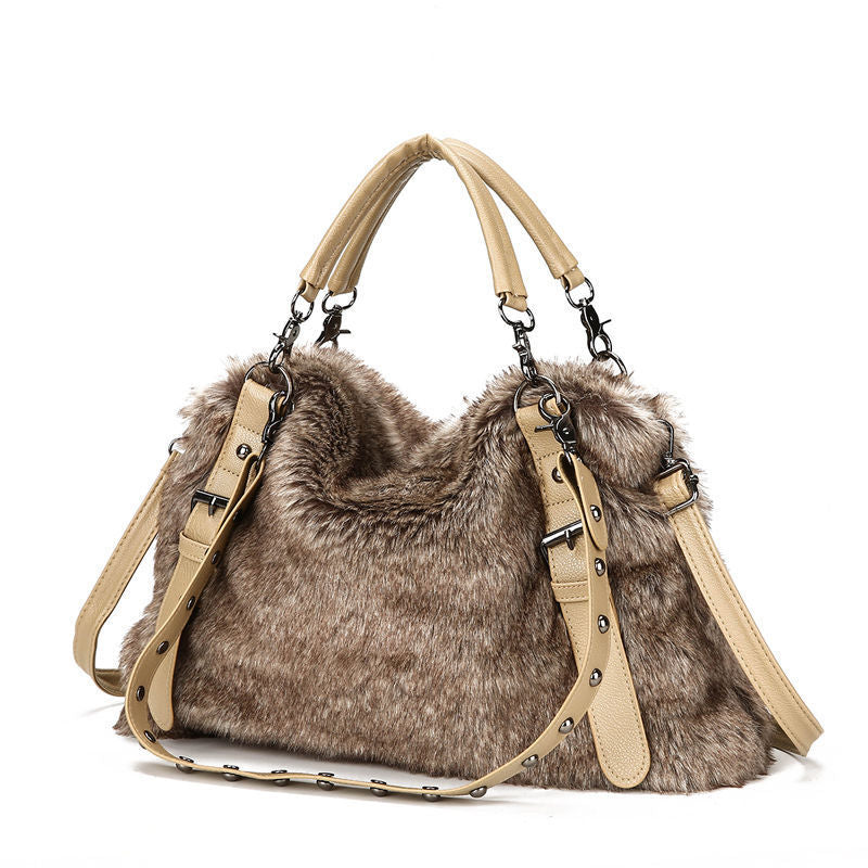 Women's Fashion Fur Large Capacity Biker Bag
