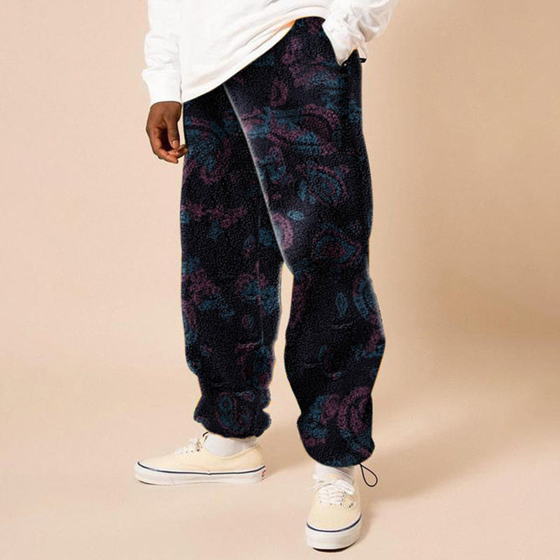 Men's Loose Casual Trousers - Adult Mid Waist Printing Long Pants
