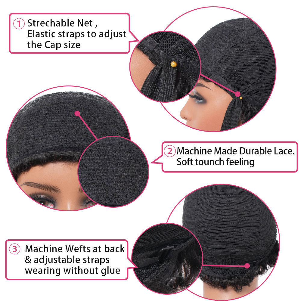 Women's Textured Curly Human Hair Wigs - Adult Natural Wigs With Bangs