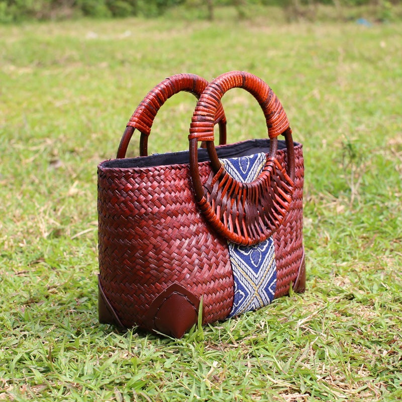 Vintage Handmade Straw Handbag - Artisan Crafted Natural Woven Bag