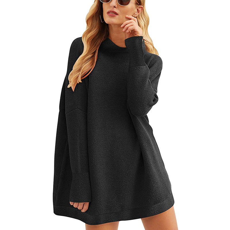 Women's High Neck Loose Knit Sweater - Cozy Pullover Top