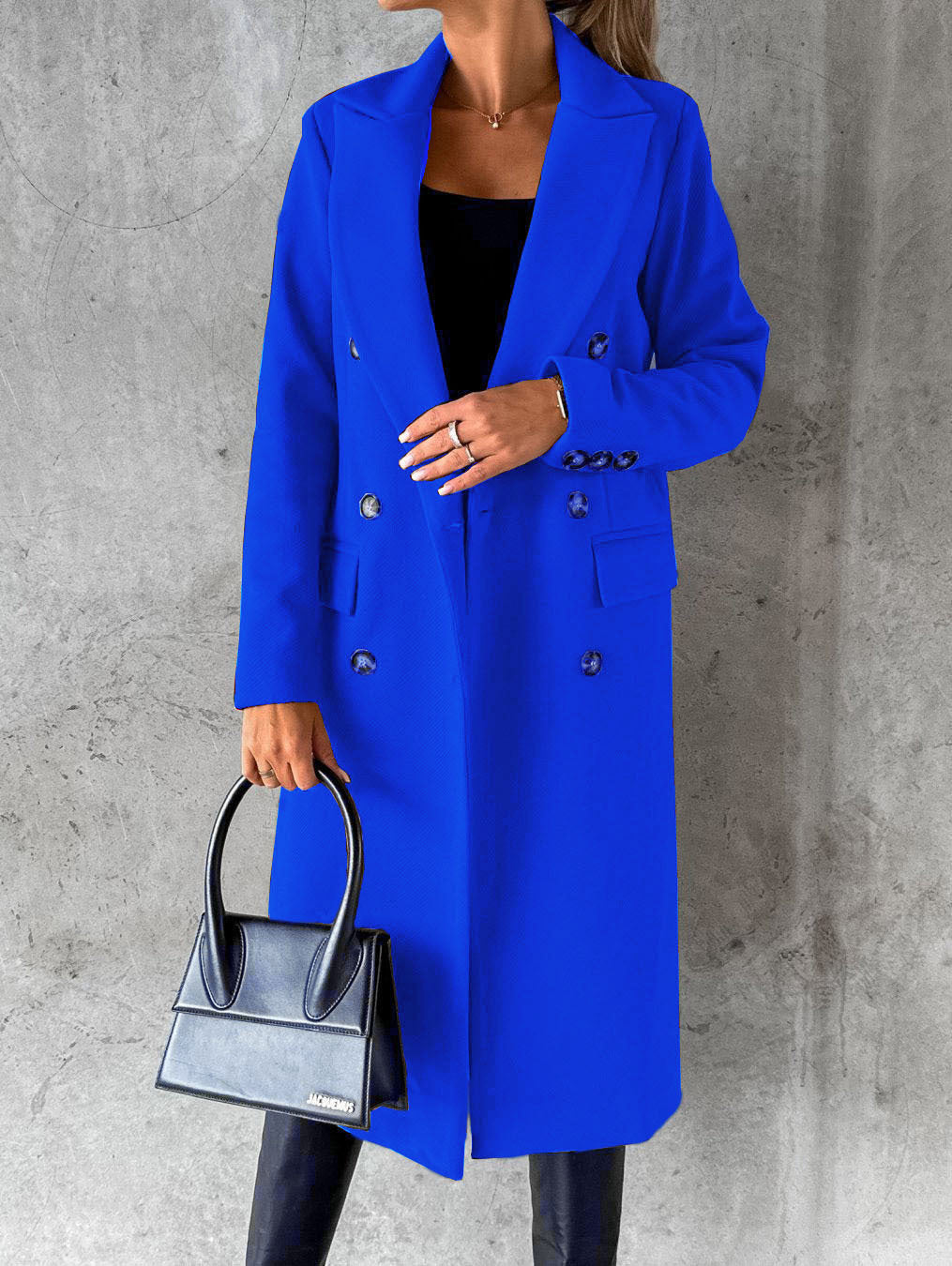Women's Long Sleeve Lapel Coat - Adult Winter Fashion Double Breasted Slim Jacket
