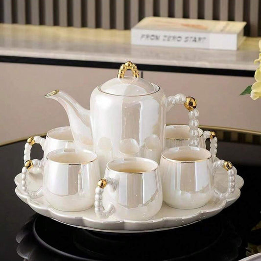 Light Luxury High-grade Ceramic Tools Suit - 8-Piece Tea Set Mat Glaze Lace Disc