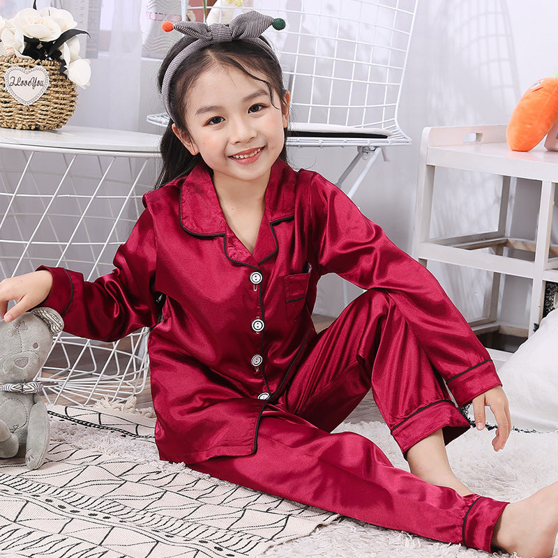 Children's Cardigan Long Sleeve Pajamas Girls Boys Ice Silk Solid Color