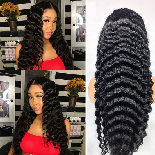 Deep Wave Human Hair Lace Frontal Wigs - Premium Medium Long Wave Wig