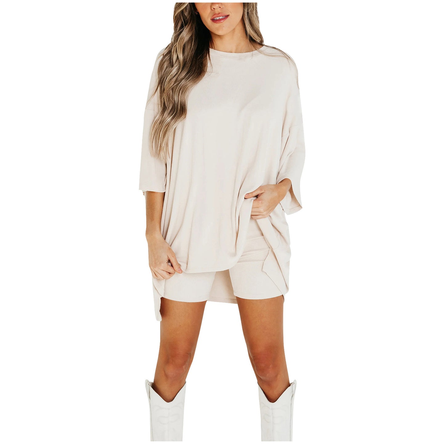 Women's Summer Shorts Suit - Wine Red T-shirt & Pants Set Multiple Sizes