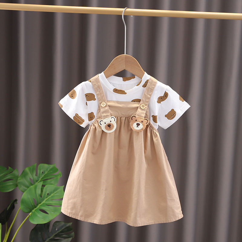 Adorable Bear Brother Two-Piece Baby Outfit - Short Sleeve Top & Strap Pants Set